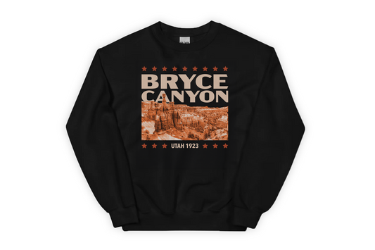 Black sweatshirt with Bryce Canyon design on a white background
