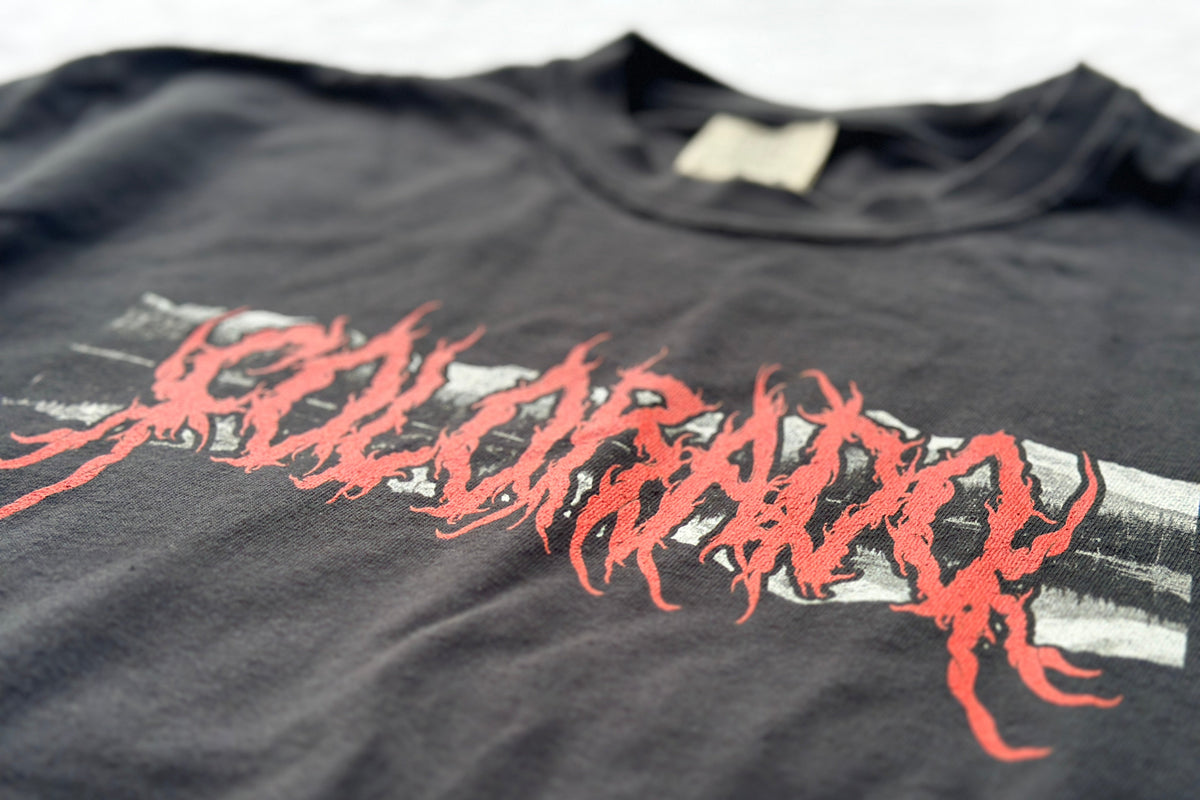 Black t-shirt with red and white 'Colorado' graphic design on a plain background