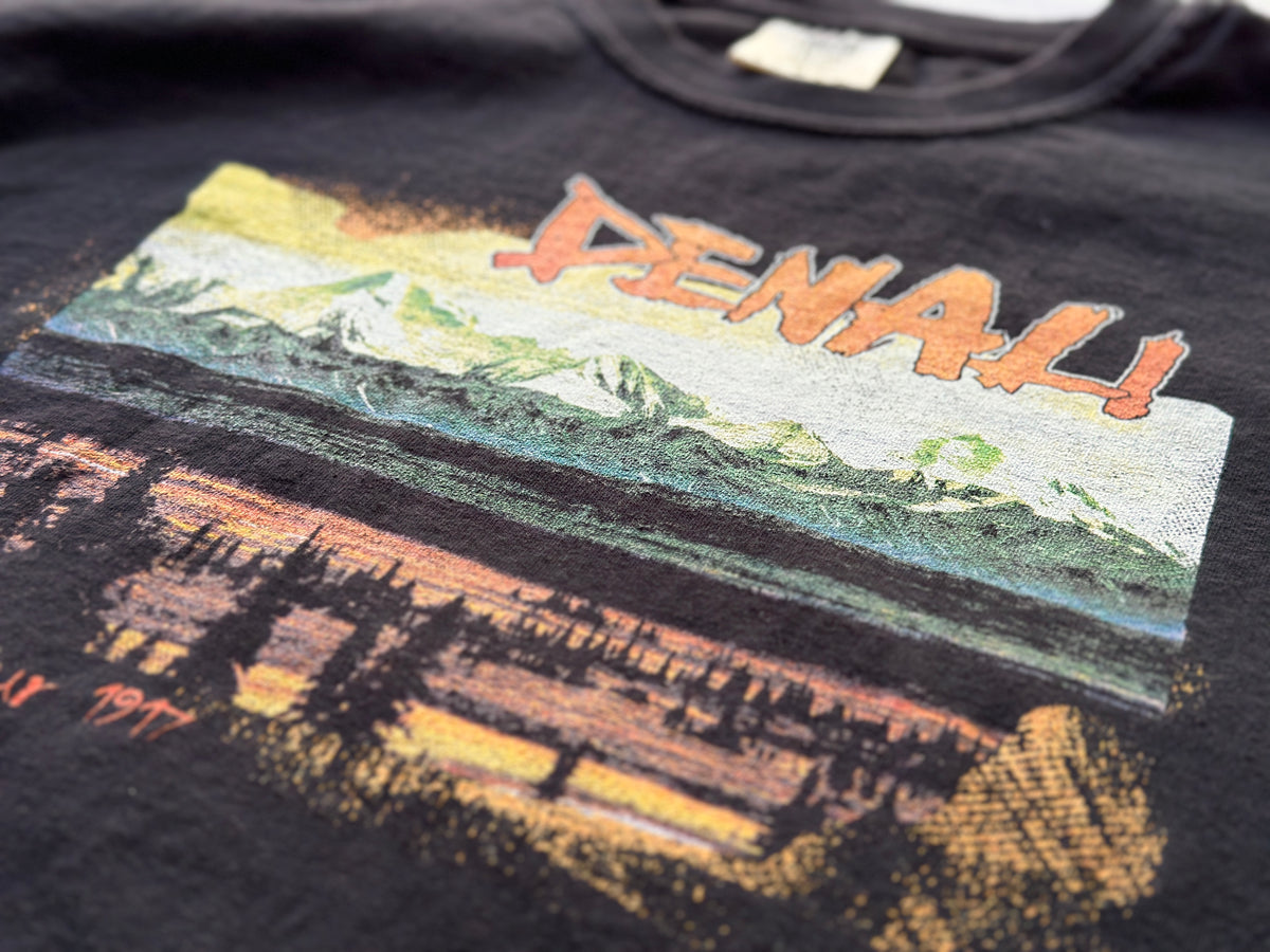Black t-shirt with Denali mountain graphic and text