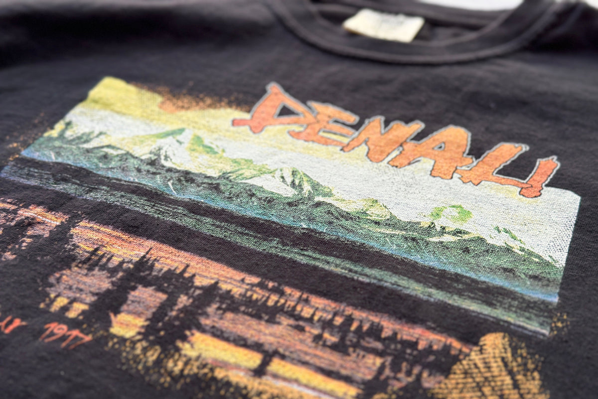 Black t-shirt with Denali mountain graphic and text