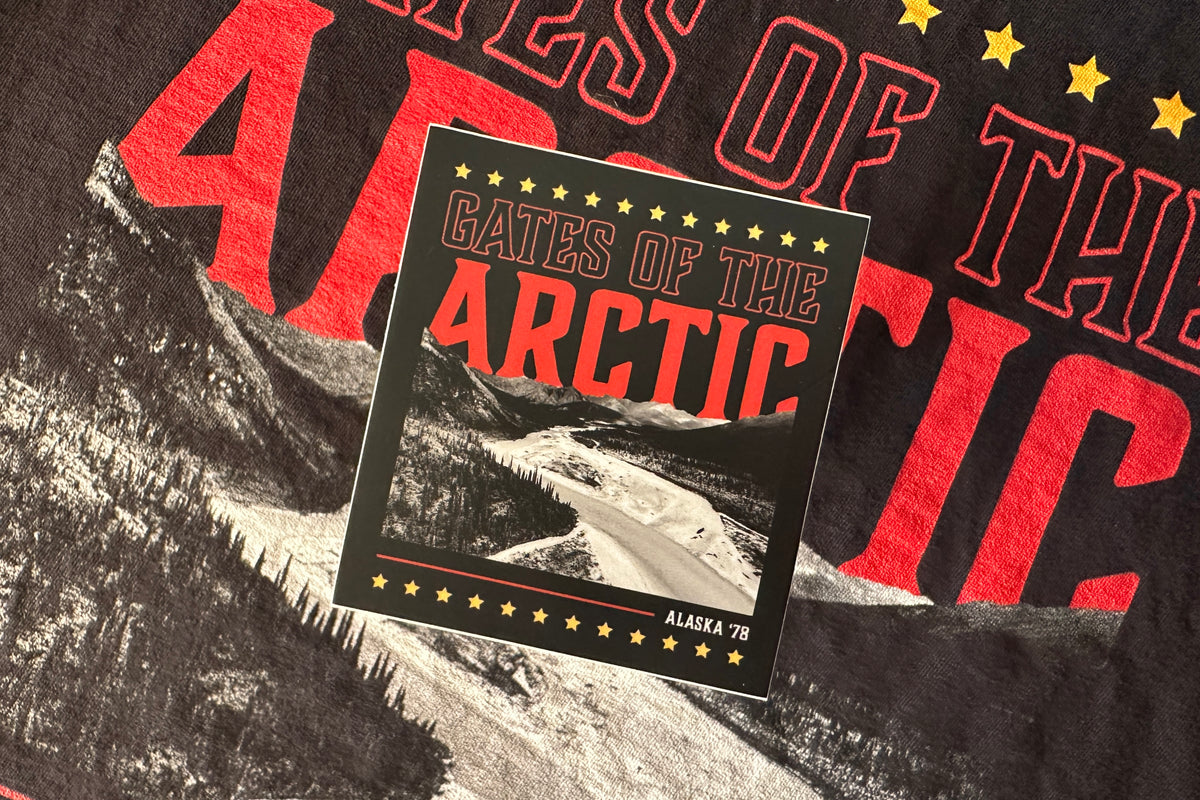 Sticker with 'Gates of the Arctic' text on a textured background.