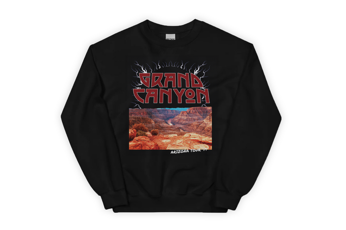 Black sweatshirt with Grand Canyon graphic on a white background