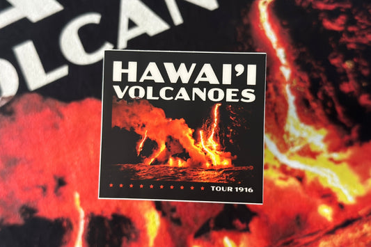 Hawaii Volcanoes National Park sticker with fiery background