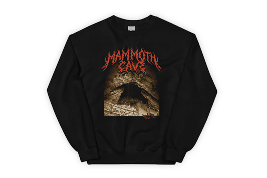 Black sweatshirt with 'Mammoth Cave' design on a white background