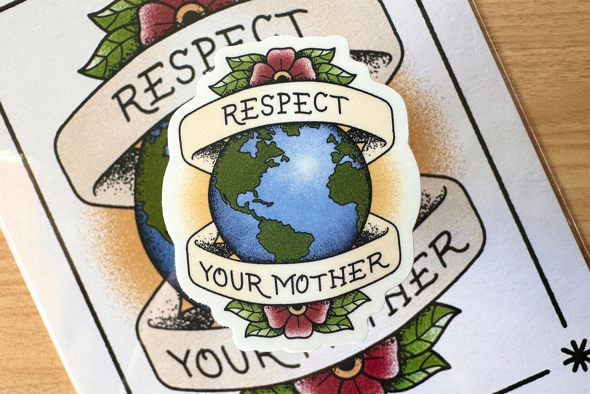 Sticker with 'Respect Your Mother' design on a white background