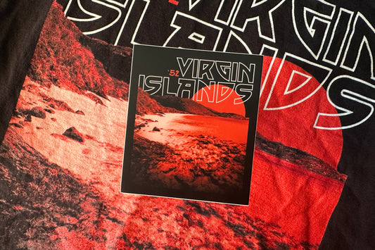Virgin Islands sticker on a red and black background.