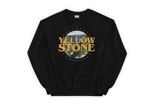 Black sweatshirt with 'Yellowstone' logo on a white background